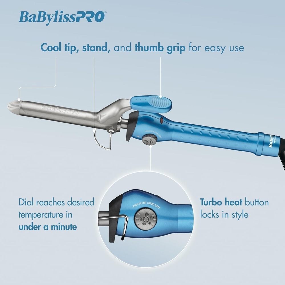 BaBylissPRO Nano Titanium 1" Spring Curling Iron BNT100S Blue - Picture 4 of 4